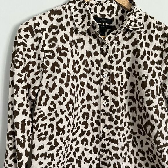 J. Crew Cheetah Print Linen Blend Perfect Button Down Shirt, Size 0 NWOT - Picture 4 of 11
